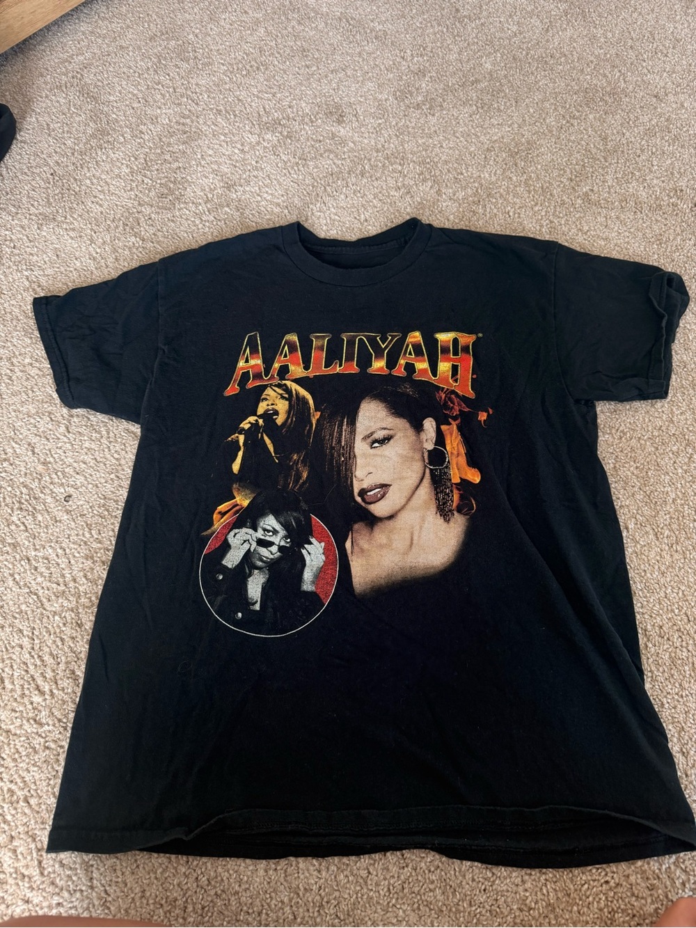 Aaliyah Graphic Tee - Black with Red & Gold Print